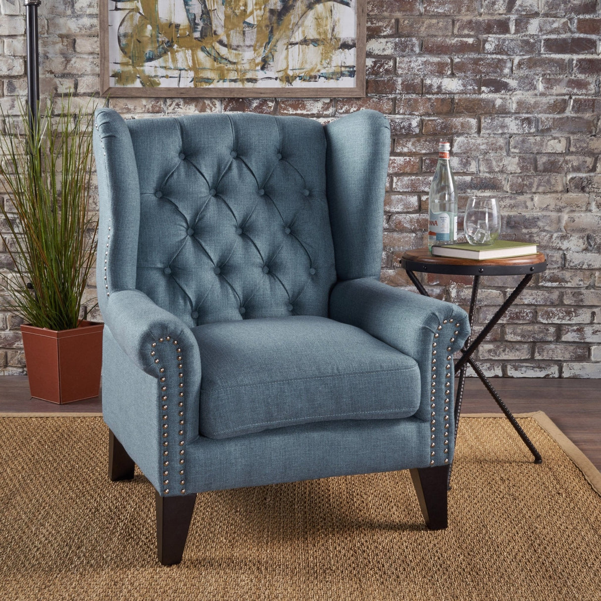 Cerebral Upholstered Wingback Chair with Diamond Tufting and Nailhead Trim - Accent Chairs