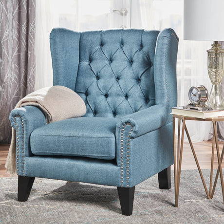 Cerebral Upholstered Wingback Chair with Diamond Tufting and Nailhead Trim - Accent Chairs