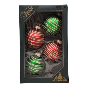 Krebs Value Glass Ornament 4 pack - Red and Green Swirl