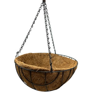 Black Metal Wire Hanging Basket with Coco Mat Liner - 12-Inch Diameter
