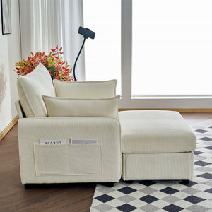 Oversized Chaise Lounge Chair with Ottoman and Storage in Beige