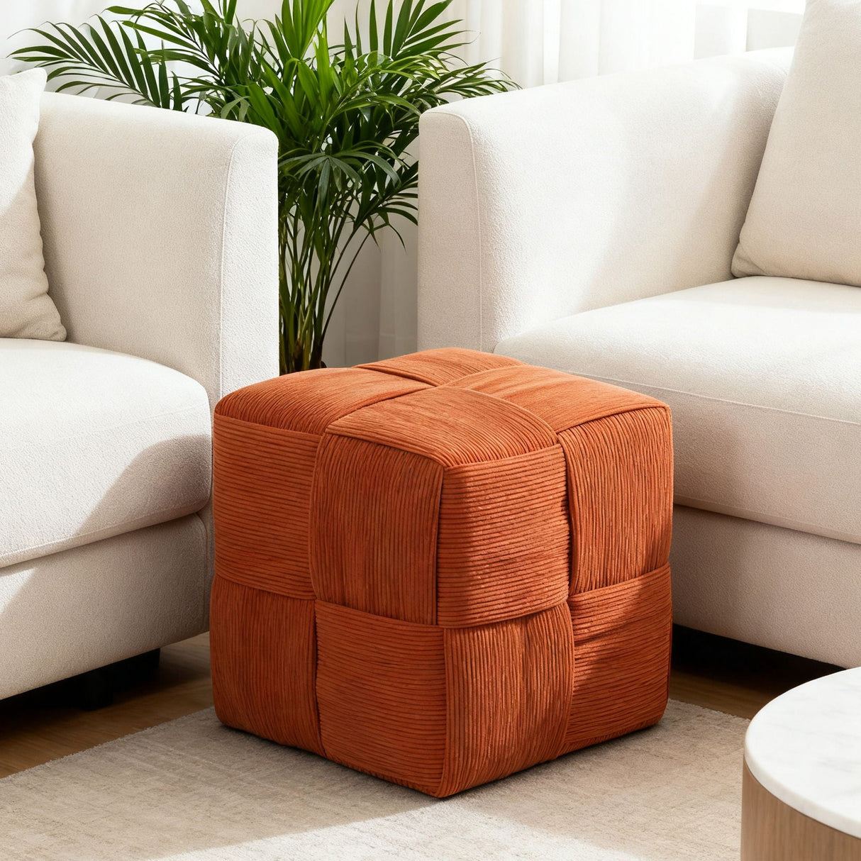 Modern Ottoman Foot Rest With Woven Design