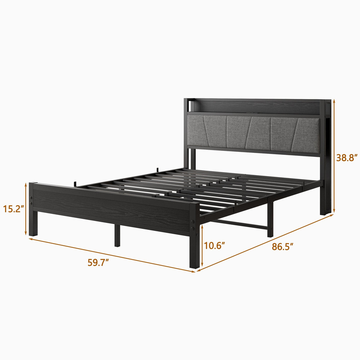 Queen Size Bed Frame with Storage Headboard and Charging Station