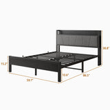 Queen Size Bed Frame with Storage Headboard and Charging Station