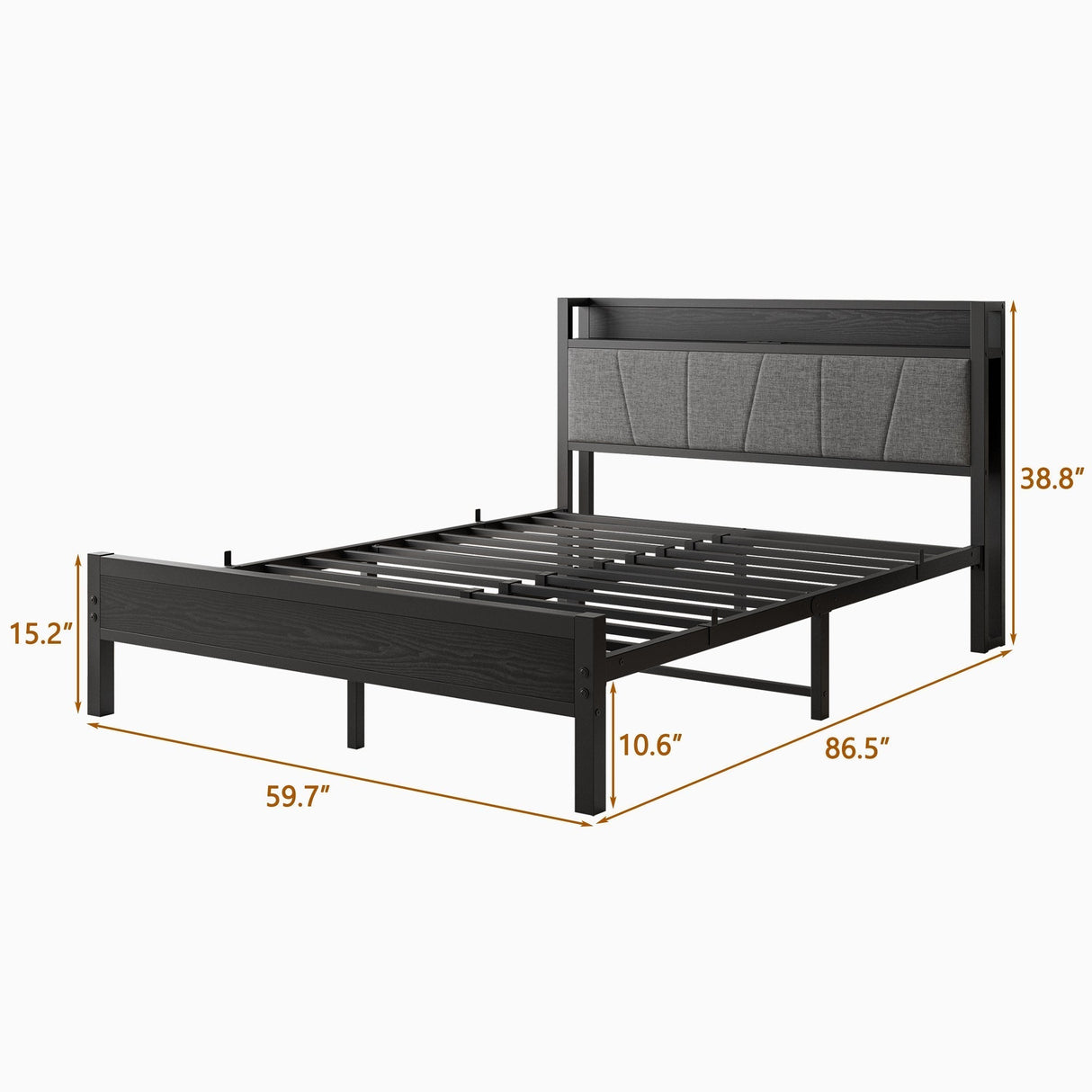 Queen Size Bed Frame with Storage Headboard and Charging Station