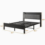 Queen Size Bed Frame with Storage Headboard and Charging Station
