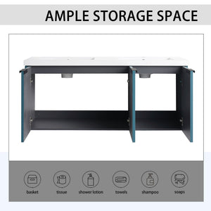 Contemporary Wall Mounted Bathroom Vanity With Resin Double Sink