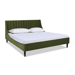 Aspen Vertical Tufted Headboard Platform Bed Set, King, Olive Green Performance Velvet