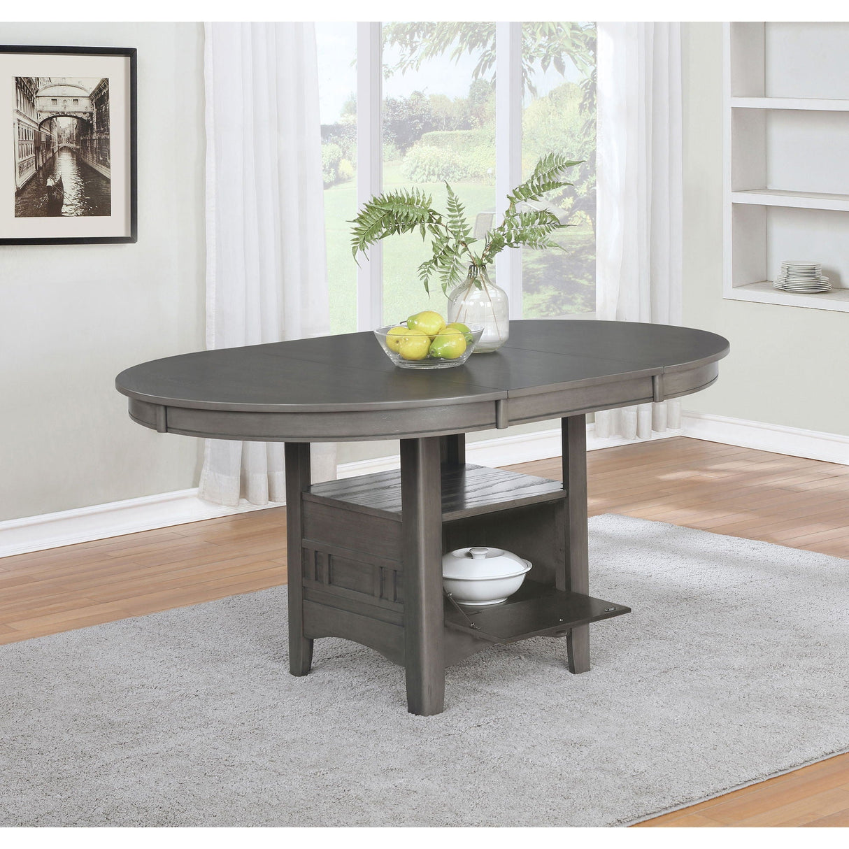 Lavon - Oval Extension Leaf Dining Table With Built In Storage - Gray