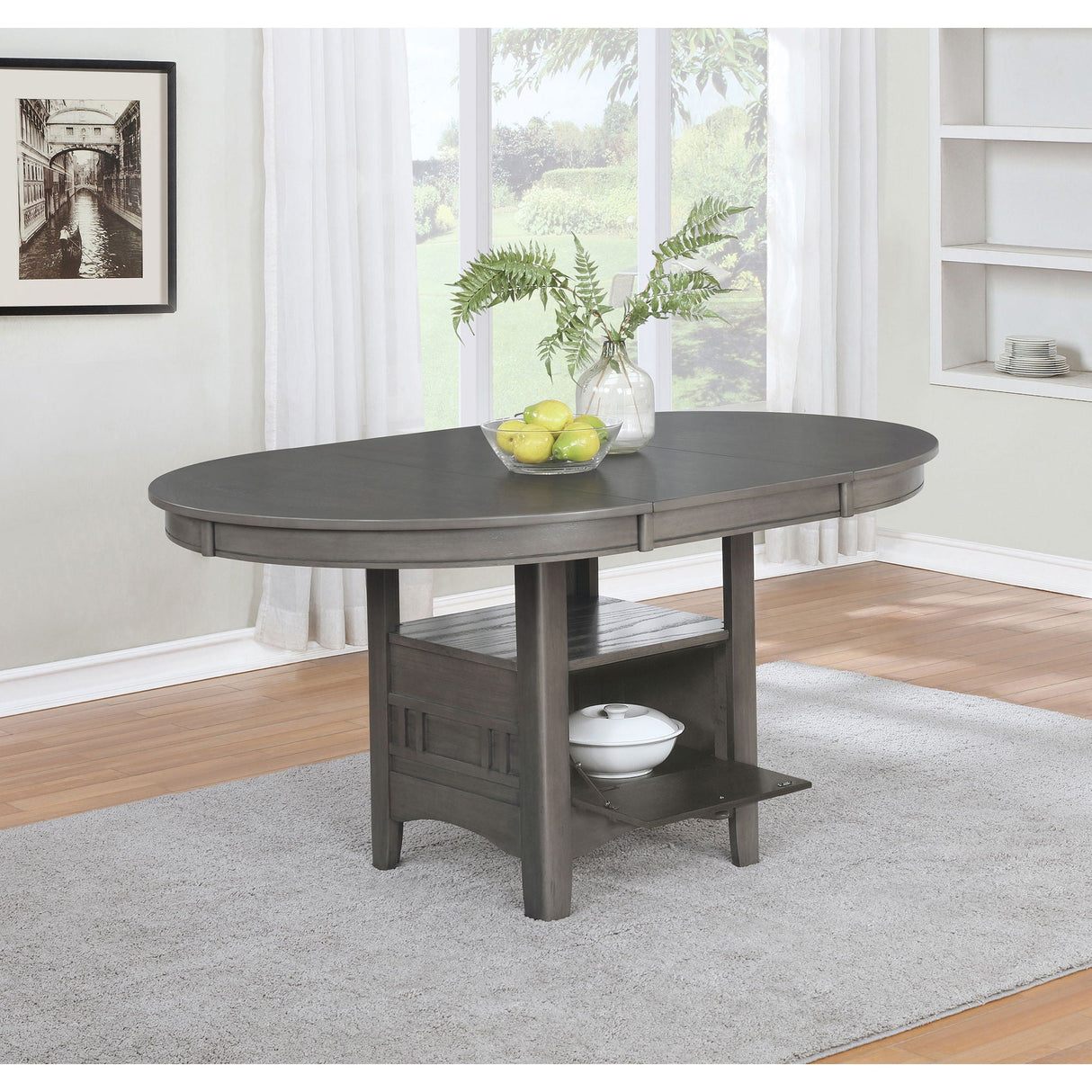 Lavon - Oval Extension Leaf Dining Table With Built In Storage - Gray