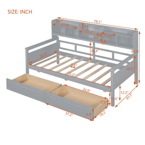 Daybed, Slat Support, With Bedside Shelves And 2 Drawers