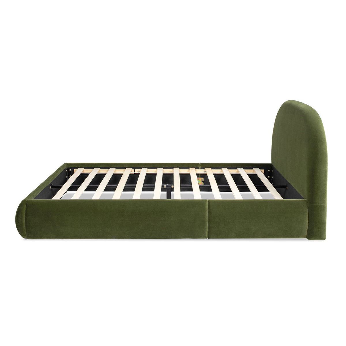 Archie Puffy Grounded Upholstered Platform Bed with Rounded Headboard - Green, White, Beige