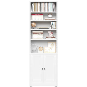 Bookcase Tall 5-Tier Adjustable Storage Shelf With Door Deep - White