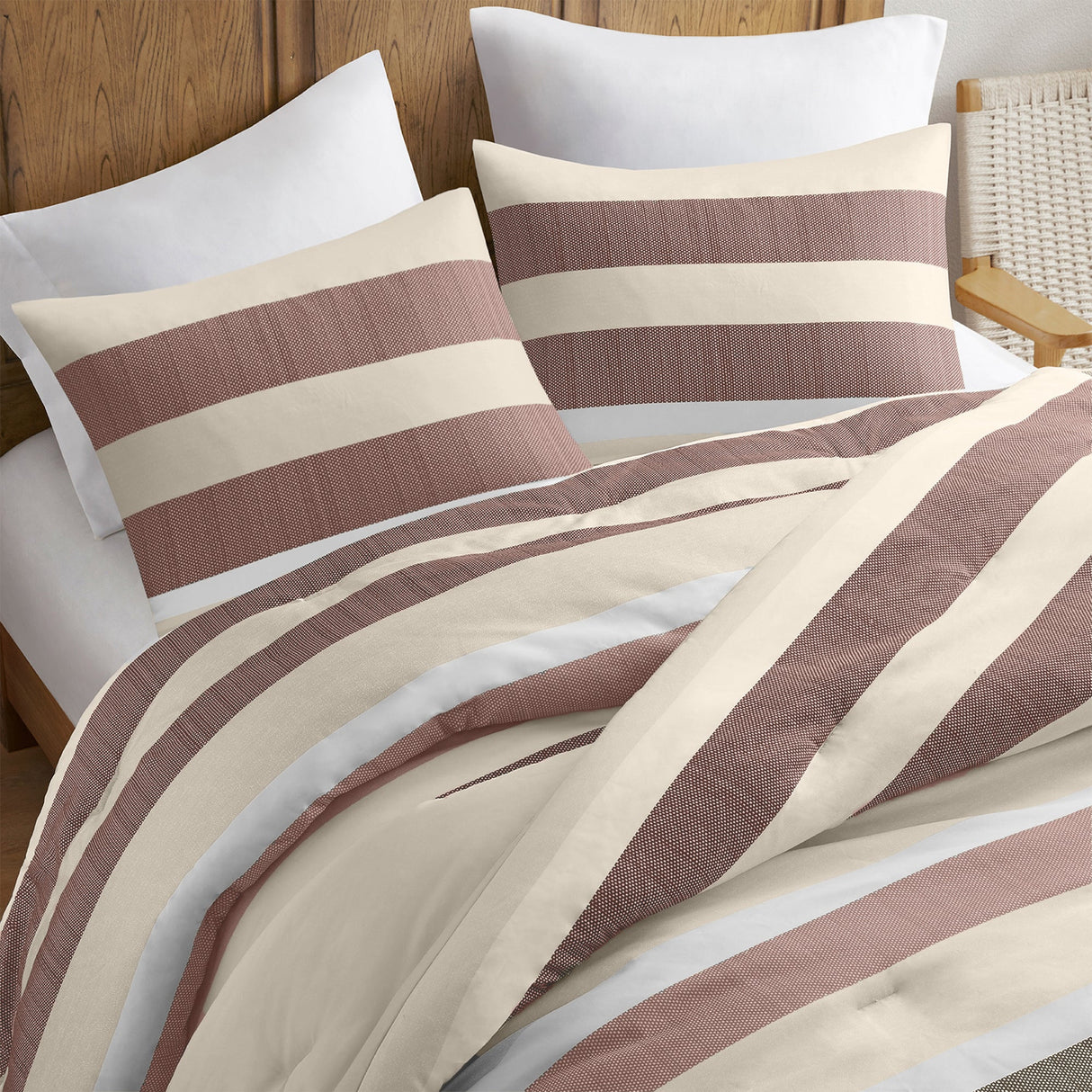 3-Piece King/Cal King Stripe Textured Print Comforter Set - Terracotta