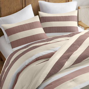 3-Piece King/Cal King Stripe Textured Print Comforter Set - Terracotta