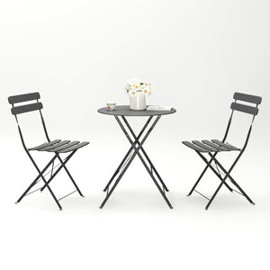 3 Pieces Patio Bistro Balcony Metal Chair Table Set - Gray