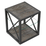 Modern End Table Nightstand with Tempered Glass & Wood Grain MDF