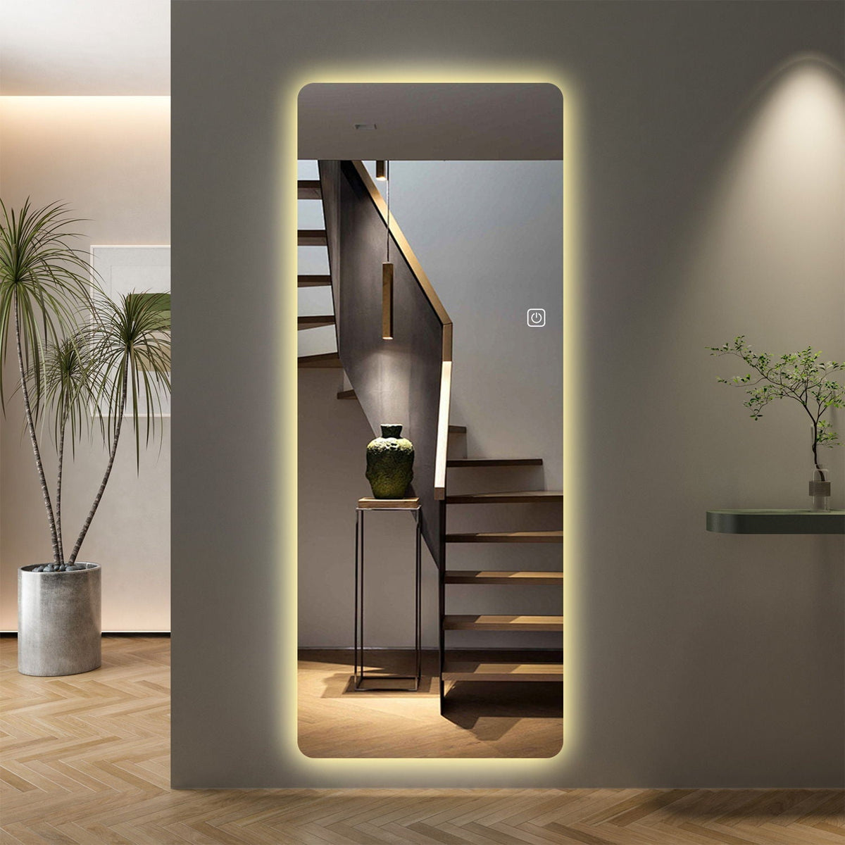 Wall Mounted Full Body Mirror with Dimming Lights - Silver