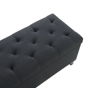Button Tufted Storage Ottoman, Living Room Bench With Safety Close Hinge - Black