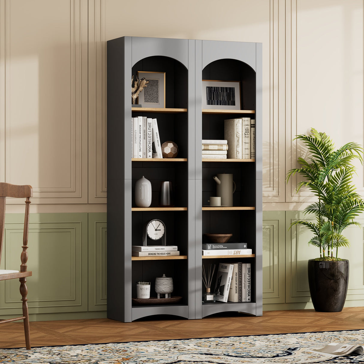 On-Trend Free Standing 5 Tier Bookshelves, Bookcases Set of 2