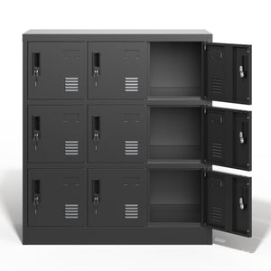 9 Door Employee Storage Locker With Card Slot, Lockers For Office, Gym, School, And Home - Black