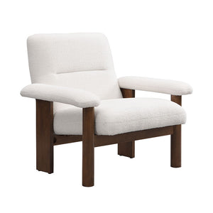 Modern Accent Chair With Ottoman, Mid Century Lounge Chair With Footrest, Comfy Fabric Armchair Upholstered Set With Solid Wood Frame For Living Room - White