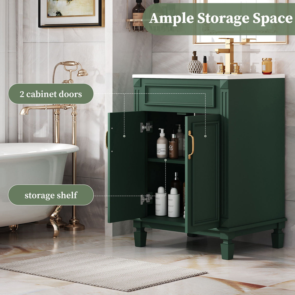 Bathroom Vanity With Top Sink, Cabinet With 2 Soft Closing Doors