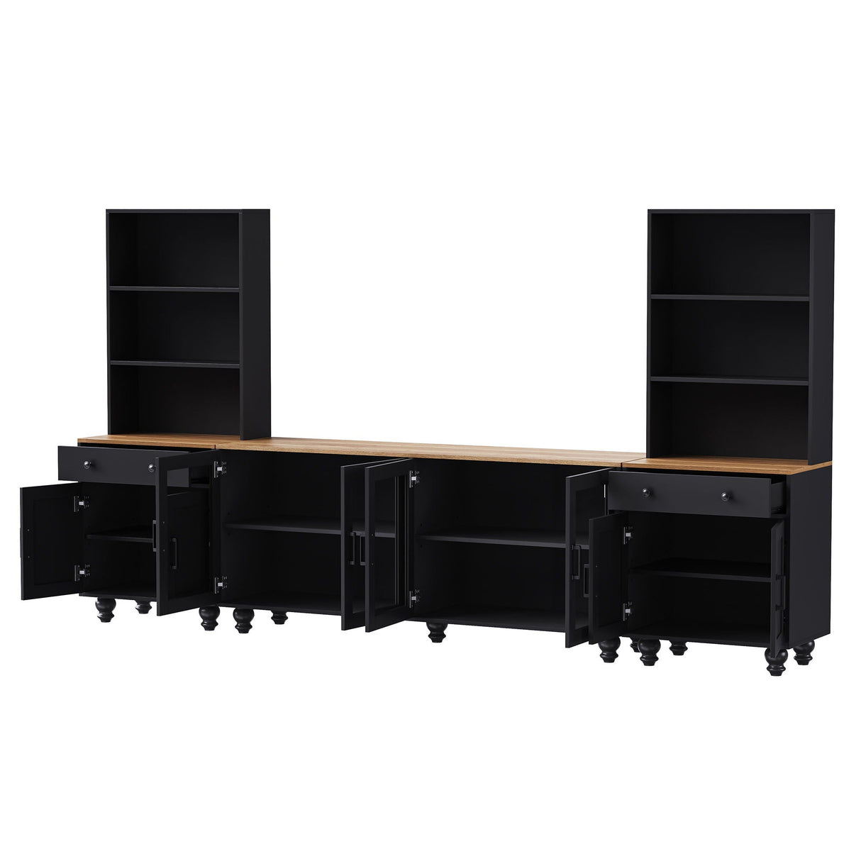 Farmhouse TV Stand With Solid Wood Gourd Shaped Legs For TVs Up To 70"