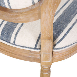 French Country-Inspired KD Dining Chair with Iconic Round Backrest in Blue Fabric
