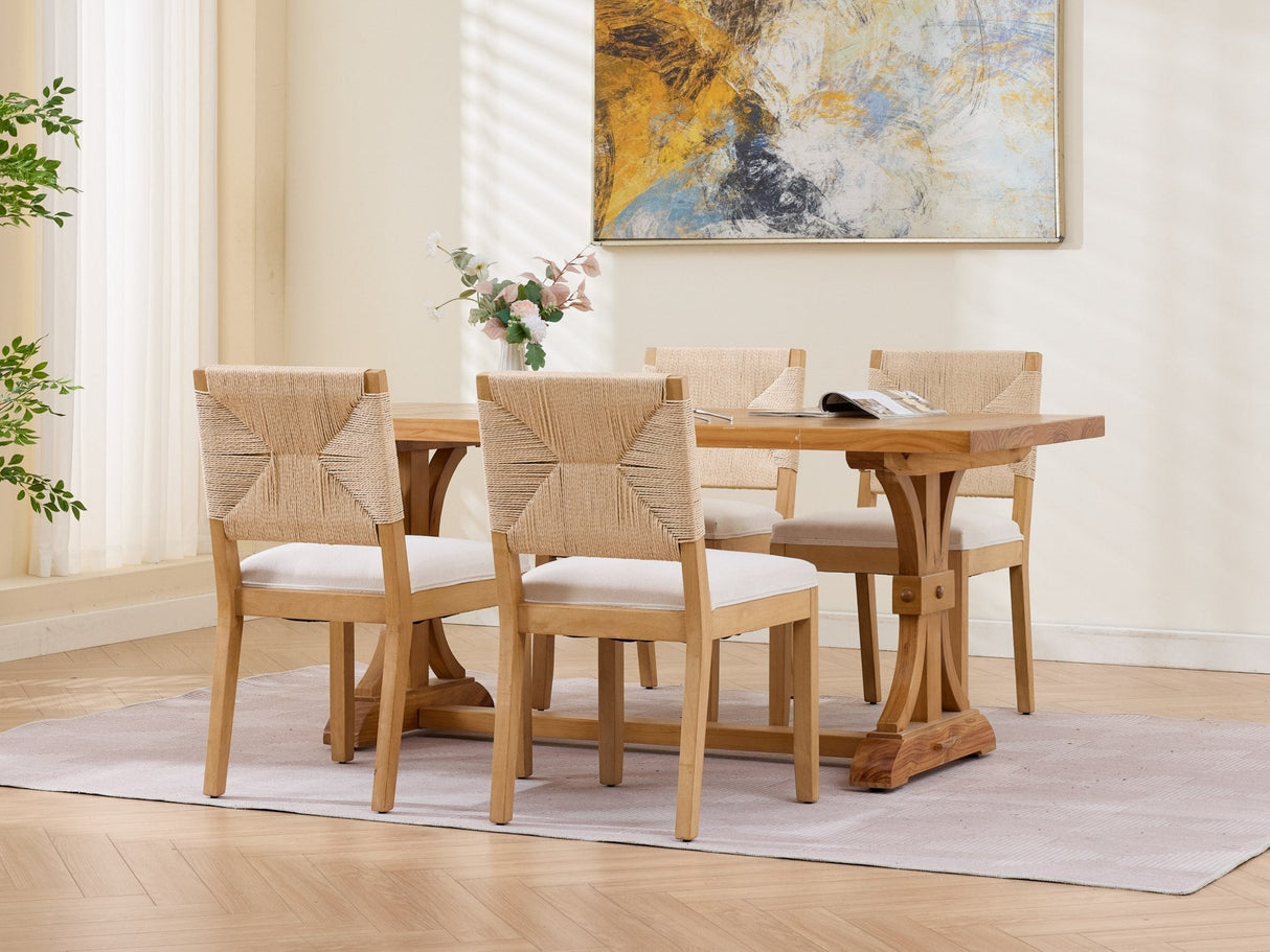 Mid-Century Modern Rope Rattan Dining Chairs Set of 2