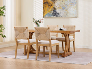 Mid-Century Modern Rope Rattan Dining Chairs Set of 2