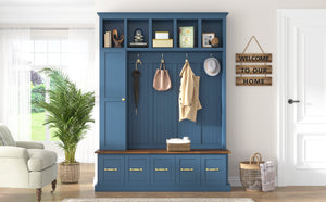U-Can Entryway Hall Tree with Coat Hooks, Shoe Bench & Drawer Storage Cabinet