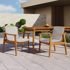 Outdoor Dining Chairs Set of 2, Teak Color Acacia Wood Frame