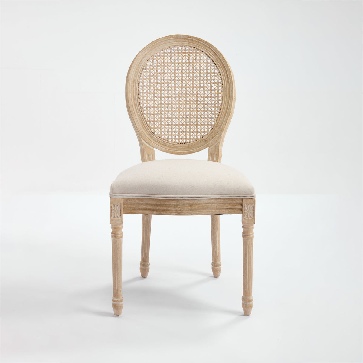 French Country Dining Chairs Set of 2 with Rattan Back - Beige Upholstery