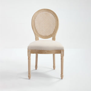 French Country Dining Chairs Set of 2 with Rattan Back - Beige Upholstery