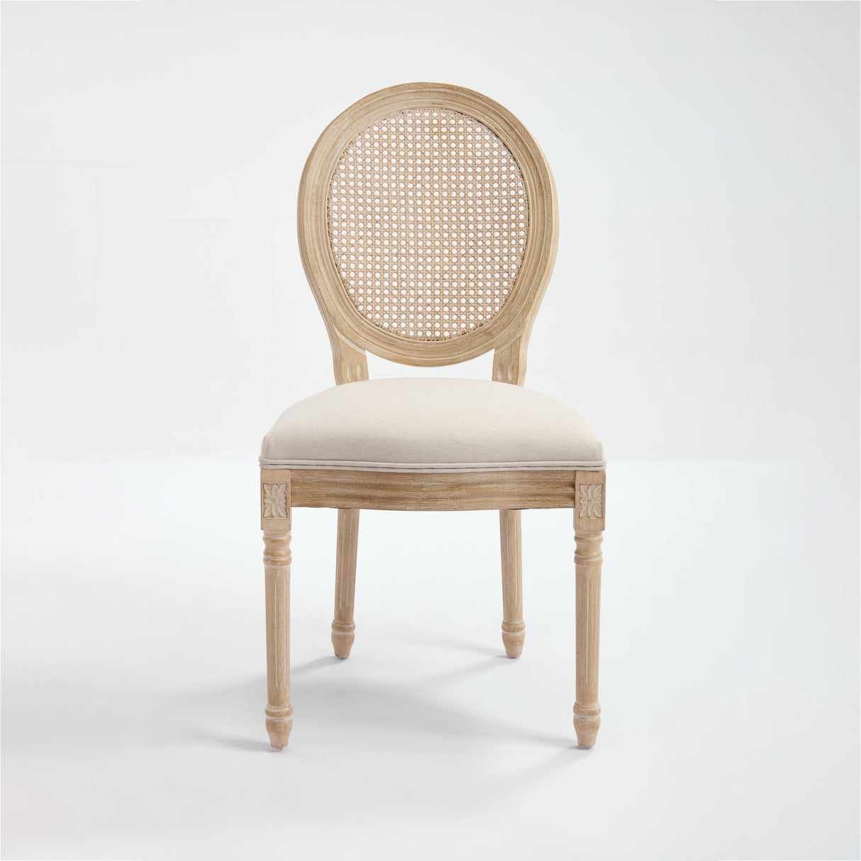 French Country Dining Chairs Set of 2 Upholstered with Rattan Back