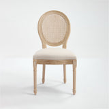 French Country Dining Chairs Set of 2 Upholstered with Rattan Back