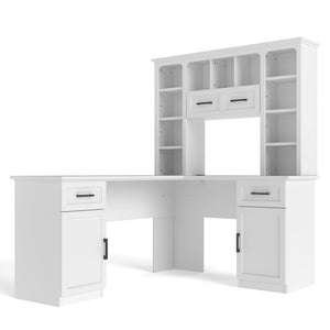 L-Shaped Computer Desk with 2 Cabinets and 2 Drawers