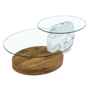 Contemporary Artistic Double Layer Coffee Table, Tempered Glass Top