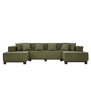 U-Shaped Sectional Sofa With RGB LED Light Strip And 6 Pillows