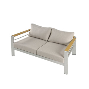 Cora Outdoor Aluminum Loveseat, Silver Frame with Beige Cushion