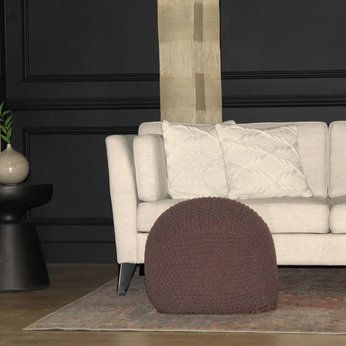 Semi Rounded Pouf Cable Knitted Perfect Seating