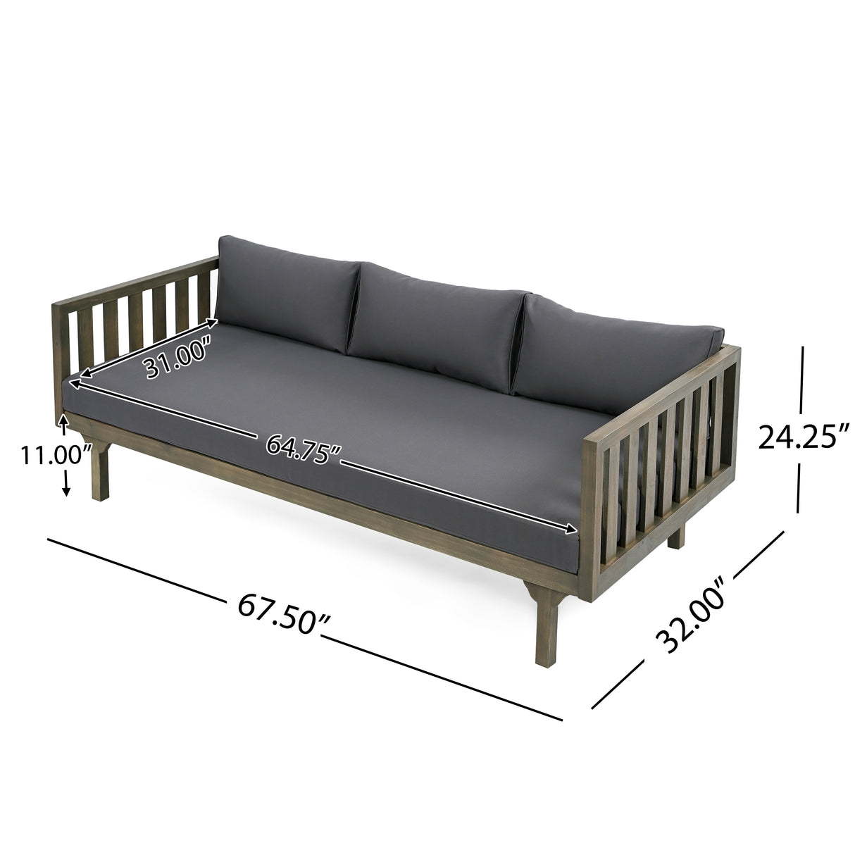 Claremont 3-seater day bed, dark grey