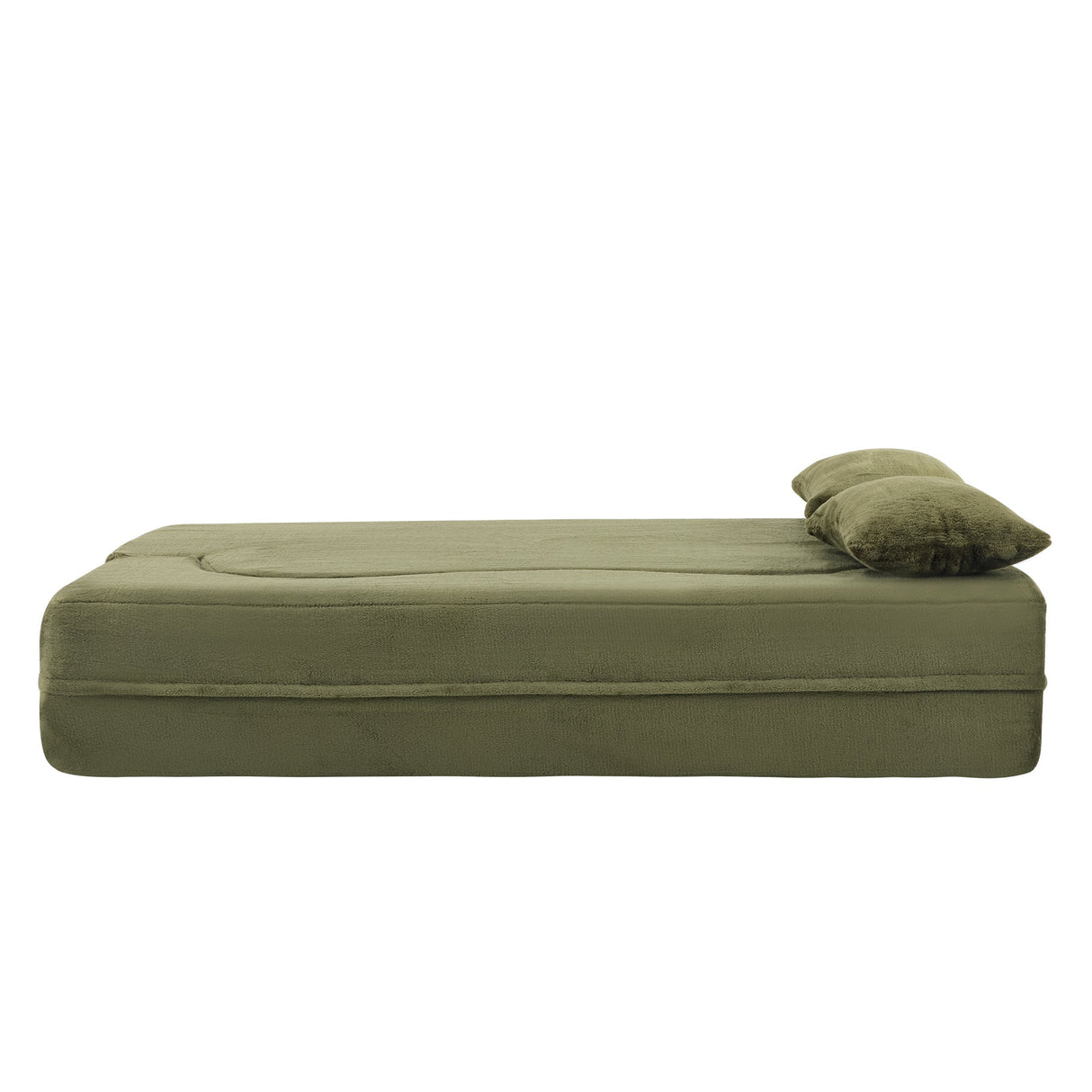 71-Inch Folding Sofa Bed in Green Plush Faux Fur