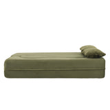 71-Inch Folding Sofa Bed in Green Plush Faux Fur