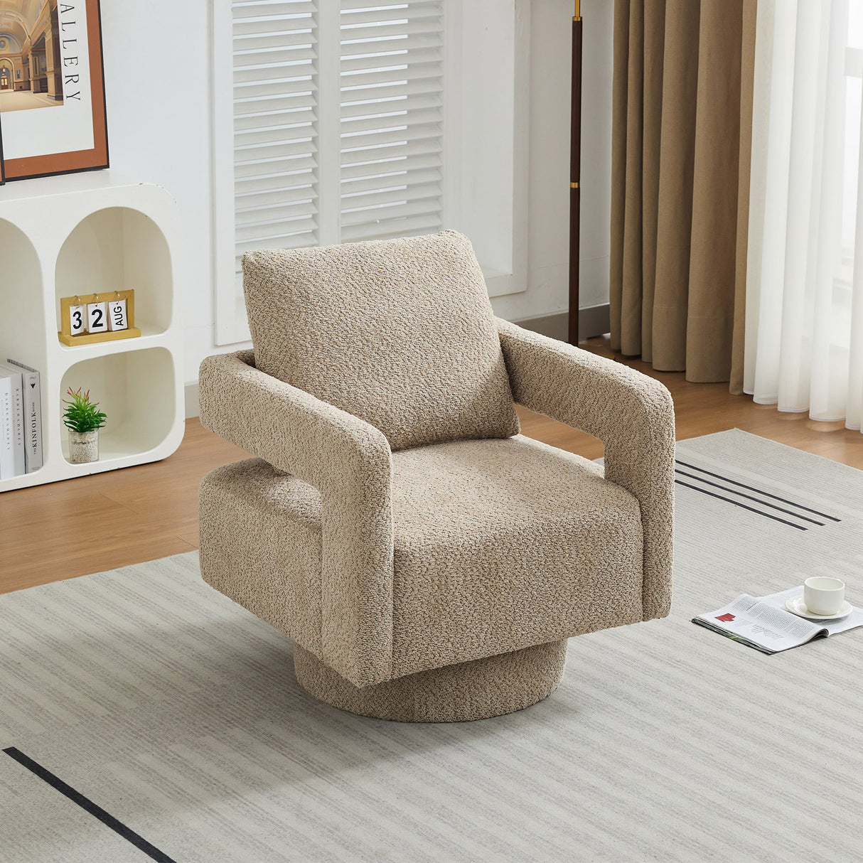 Stonewell Square Swivel Accent Chair with Open Back