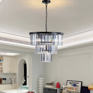 20' Luxury 3-Tier Crystal Chandelier, 7-Light Black Frame Pendant Light, Elegant Ceiling Lighting for Living Room, Dining Room, Bedroom (No Bulbs)
