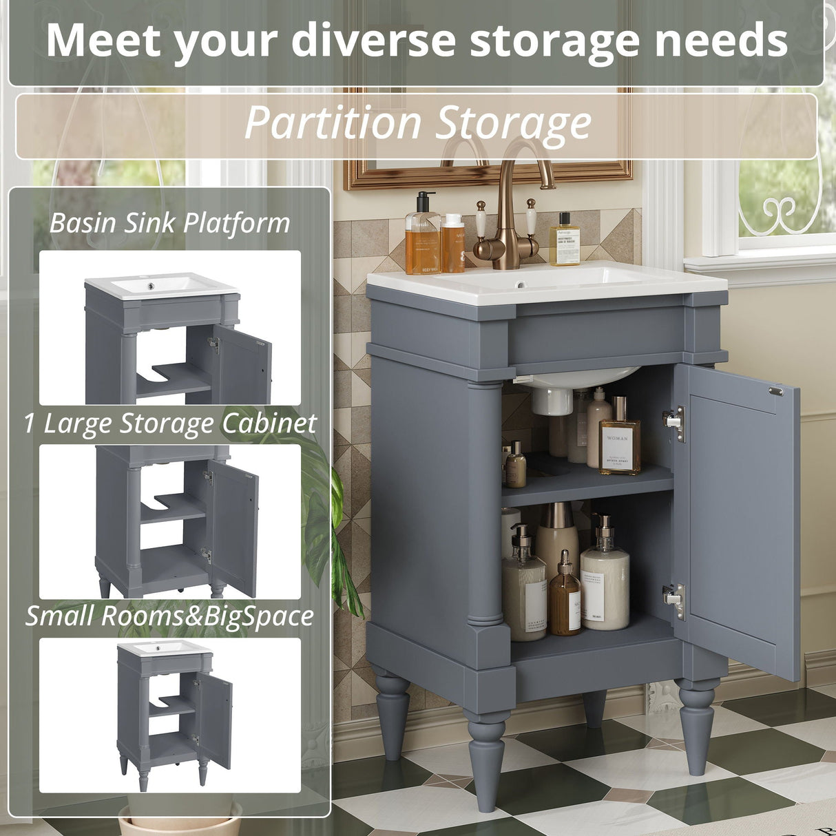 Bathroom Vanity With Sink, Storage Cabinet With Door, Drop In Sink, Compact Freestanding Design