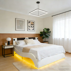 Platform Bed Frame With LED Lighting, tooth Music, Vibration Massage