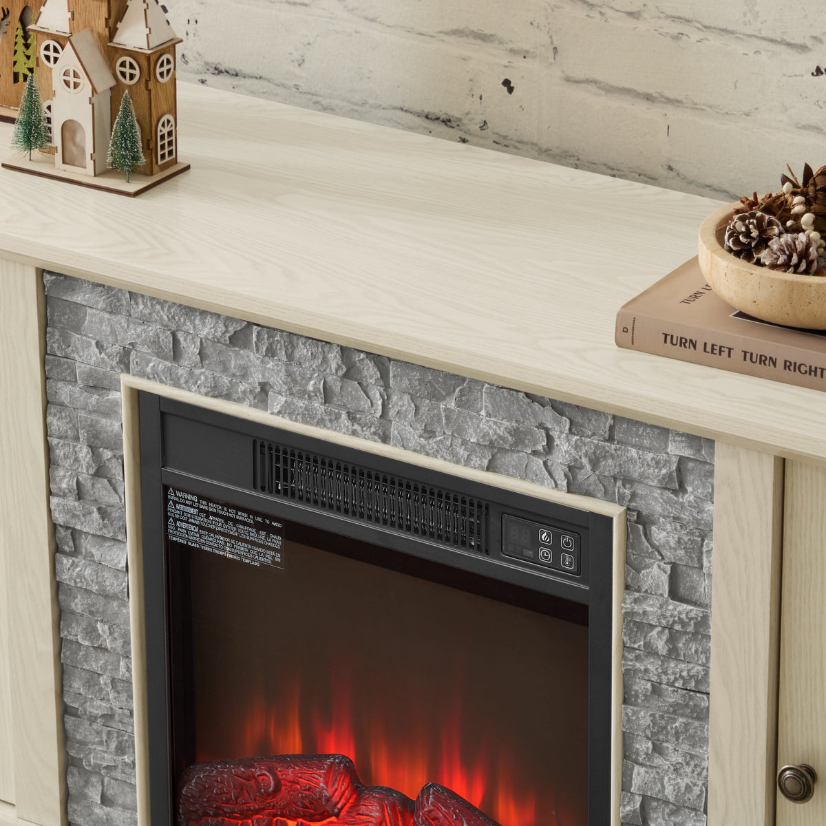 58" Modern TV Stand with Electric Fireplace and Storage